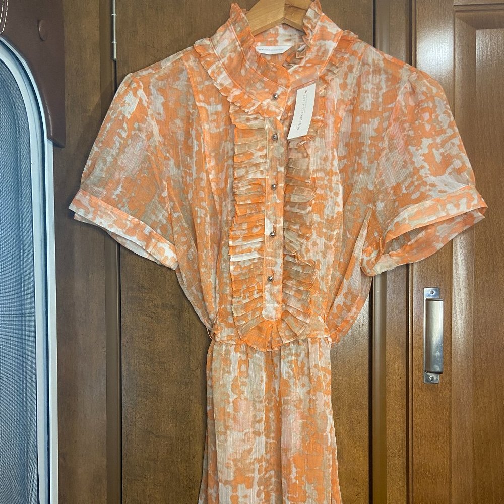 NY & Co Sheer Salmon Tie Back Top - NWT